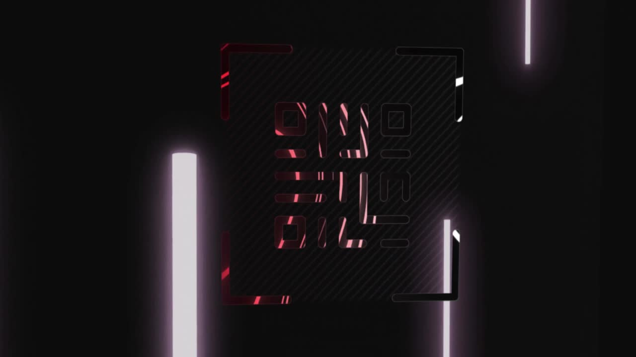 Animation of qr code scanning with neon stripes on black background