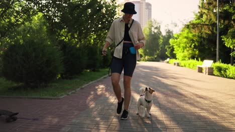 woman walking her dog in the park