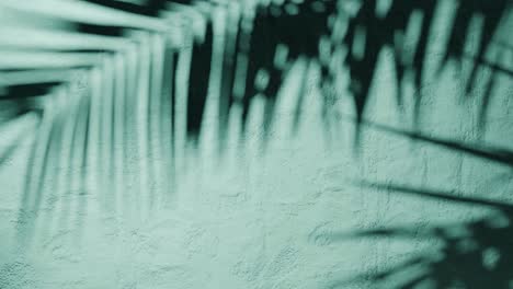 shadow of palm leaves on textured green plaster wall with natural sunlight. tropical plant silhouette on stucco surface. design for wallpaper, banner, postcard, greeting card, poster, vertical