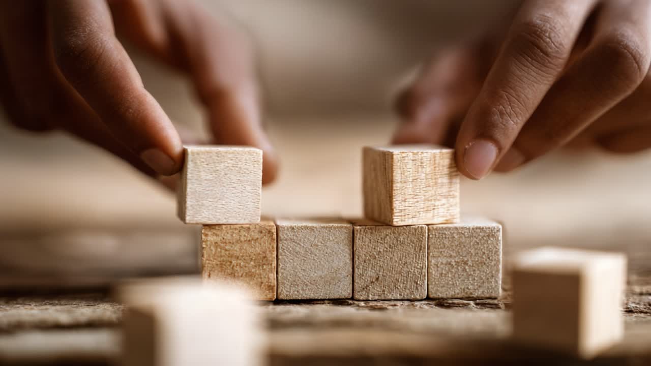 Building Creativity: A Step-by-Step Process of Stacking Wooden Blocks to Form Structures and Enhance Cognitive Skills in a Calm Environment