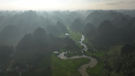 aerial view of phong nam valley, cao bang rice field in vietnam