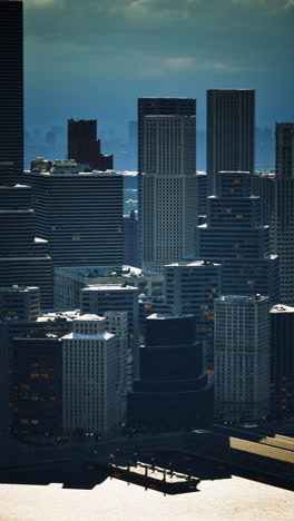 stunning aerial view of a city skyline at dusk