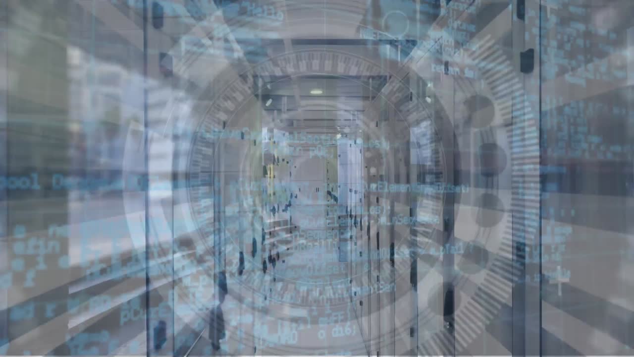 컴퓨터 서버를 통해 범위 스캐닝과 데이터 처리의 애니메이션