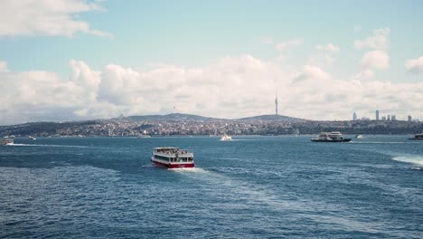 a ferry boat sailing through the sea in istanbul, turkey