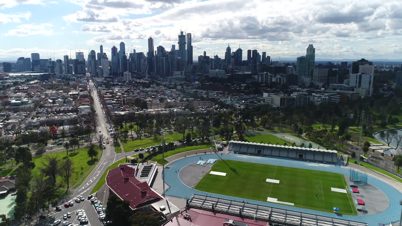 앨버트 공원에서 멜버른 도시 드론