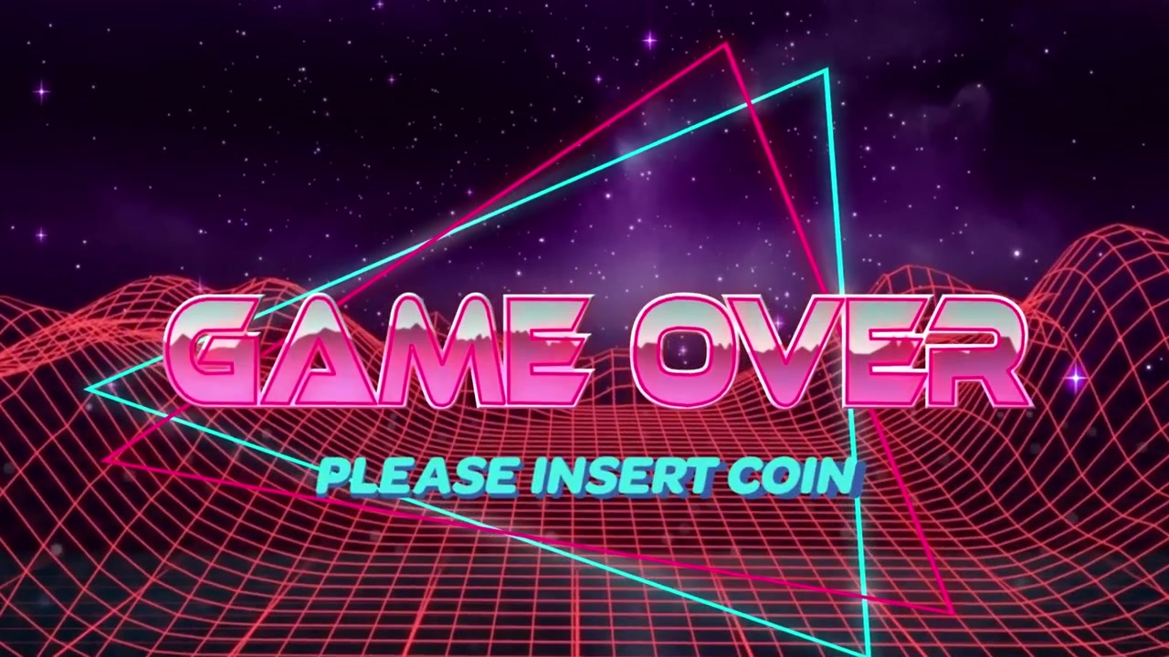 Animazione del testo Game Over su linee al neon su sfondo scuro