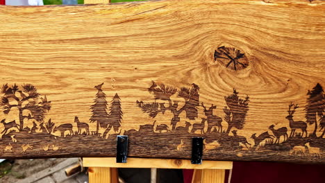 closeup shot of a designed wooden plate in riga, latvia. artistry