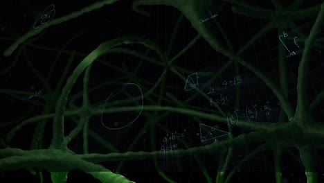 animación de conexiones nerviosas sobre ecuaciones matemáticas en la pizarra
