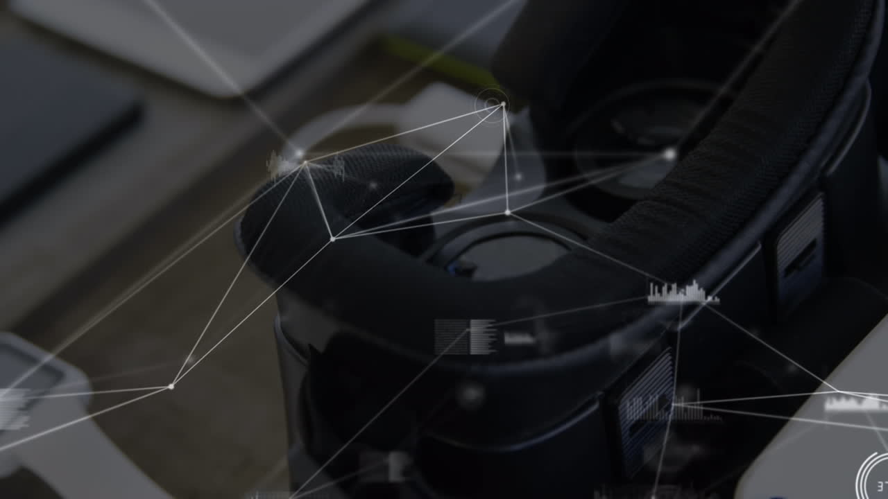 animación de la red de conexiones y estadísticas sobre el auricular vr