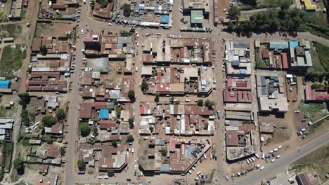 downtown of growing loitokitok town in southen kenya, aerial top down view