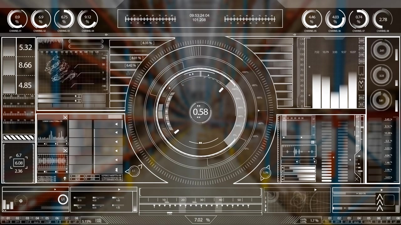 Animation of interface with data processing against empty warehouse