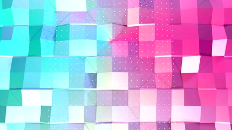 abstracto simple azul rosa baja poli superficie 3d y cristales blancos voladores como paisaje surrealista. fondo bajo poli geométrico suave de polígonos rosados azules puros. fondo de bucle sin costuras 4k fullhd.