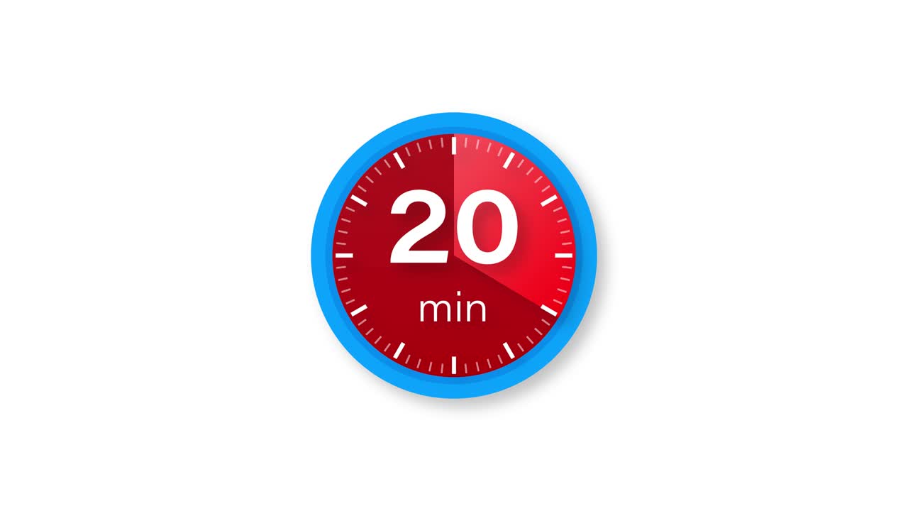 The 20 minutes timer. Stopwatch icon in flat style. Motion graphics.