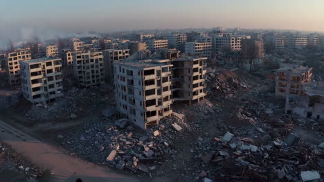 destroyed cityscape - aerial view of ruins