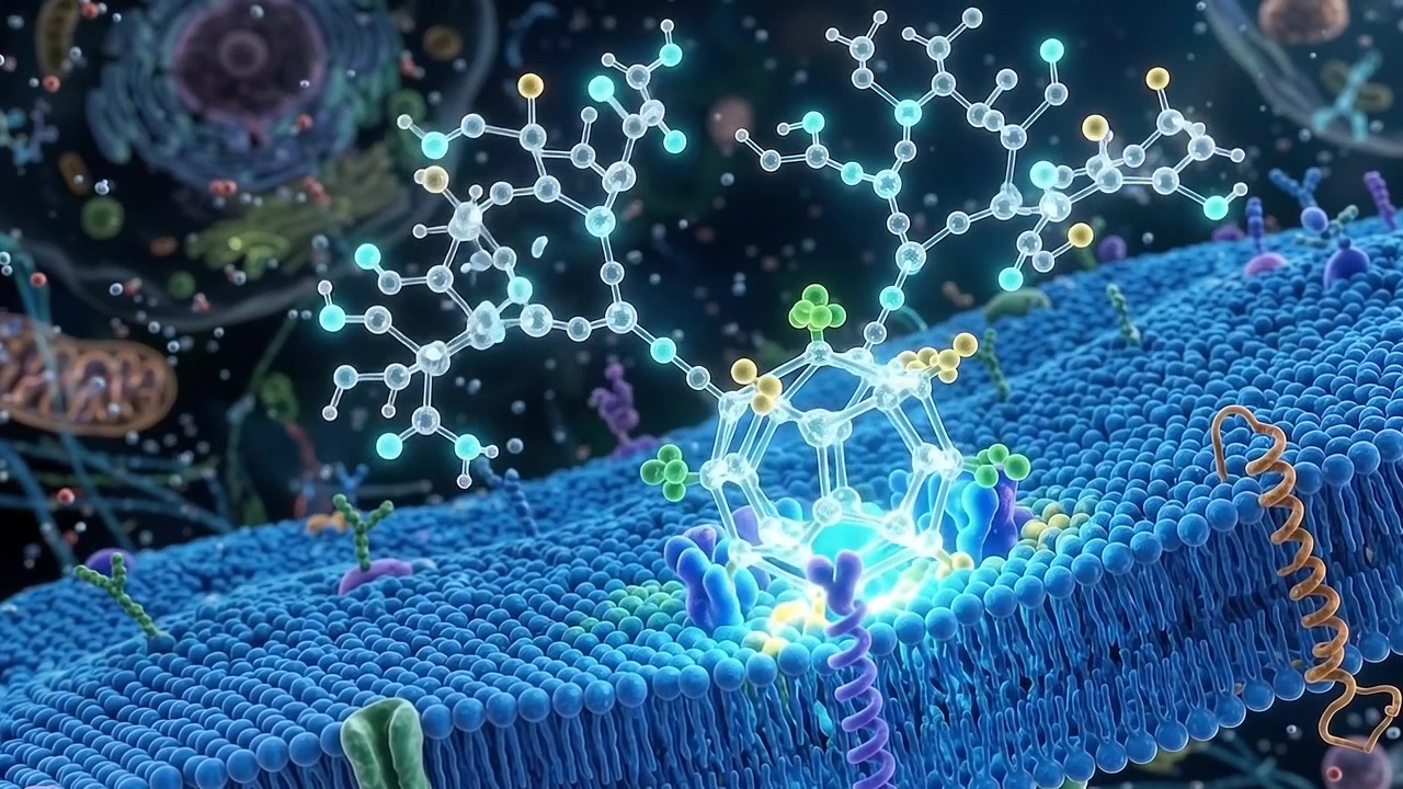 Hücre zarında moleküler etkileşimin 3D animasyonu
