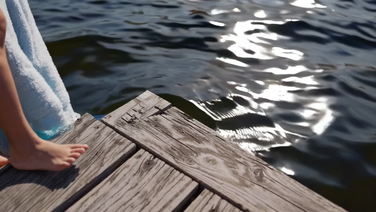 Barefoot on a Wooden Dock by Reflecting Water
