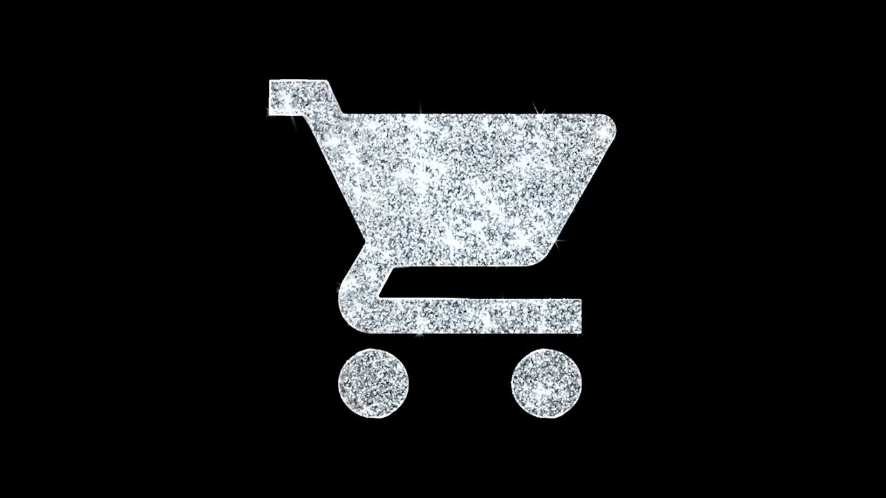 쇼핑 카트 트롤리 아이콘 빛나는 반이는 루프 박이는 입자