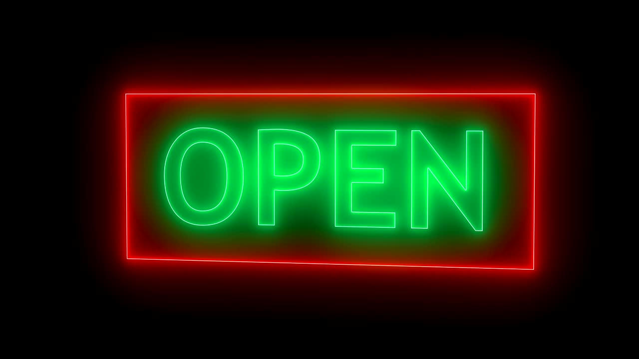 Open sign neon isolated on black background