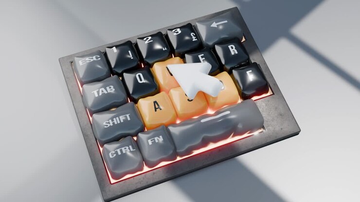 A keyboard with a cursor highlighting the WASD keys