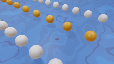 bucle de movimiento de huevo. concepto de fondo abstracto para huevos de pascua de primavera patrón en blanco y amarillo sobre un fondo azul. colores de tendencia. renderización 3d fotorrealista.
