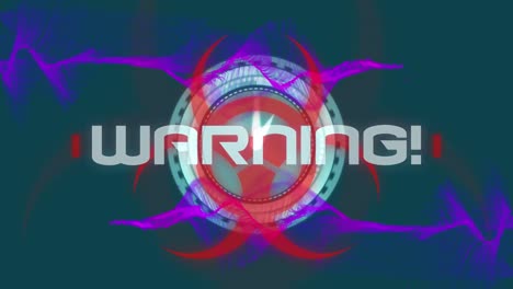 warning text over biohazard symbol against ticking clock and purple digital wave on green background