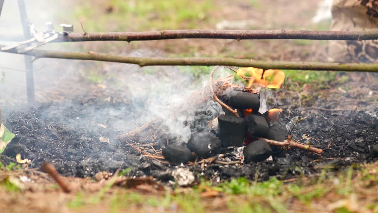 숲에서 캠프 파이어