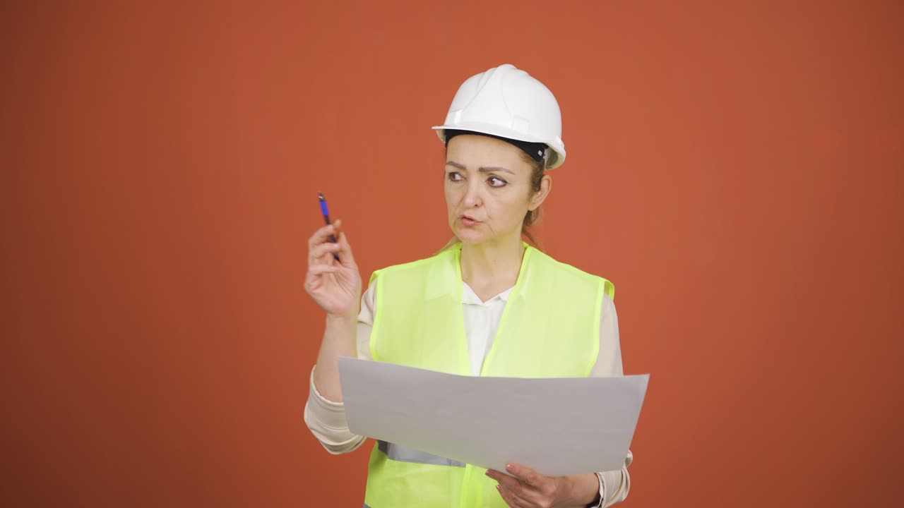 el ingeniero examina el proyecto en sus manos.