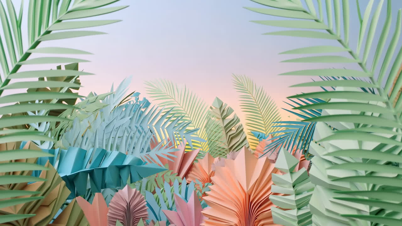 Arte di carta astratta di foglie tropicali in colori pastello