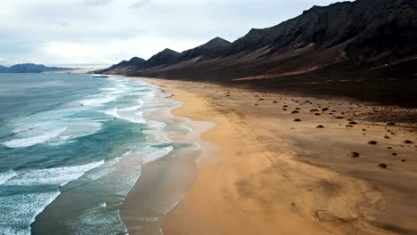 aerial view of desert beach playa de barlovento, jandia peninsula on fuerteventura, canary islands, spain