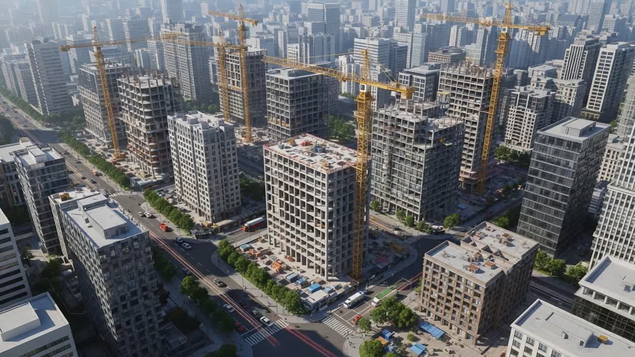 Aerial View of a Bustling City Under Construction