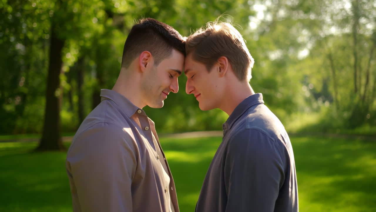 Two men in love in a park