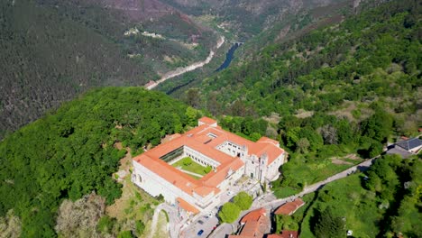 drone shot monastery santo estevo of ribas of sil, ribeira sacra, nogueira of ramuín, ourense, galicia, spain