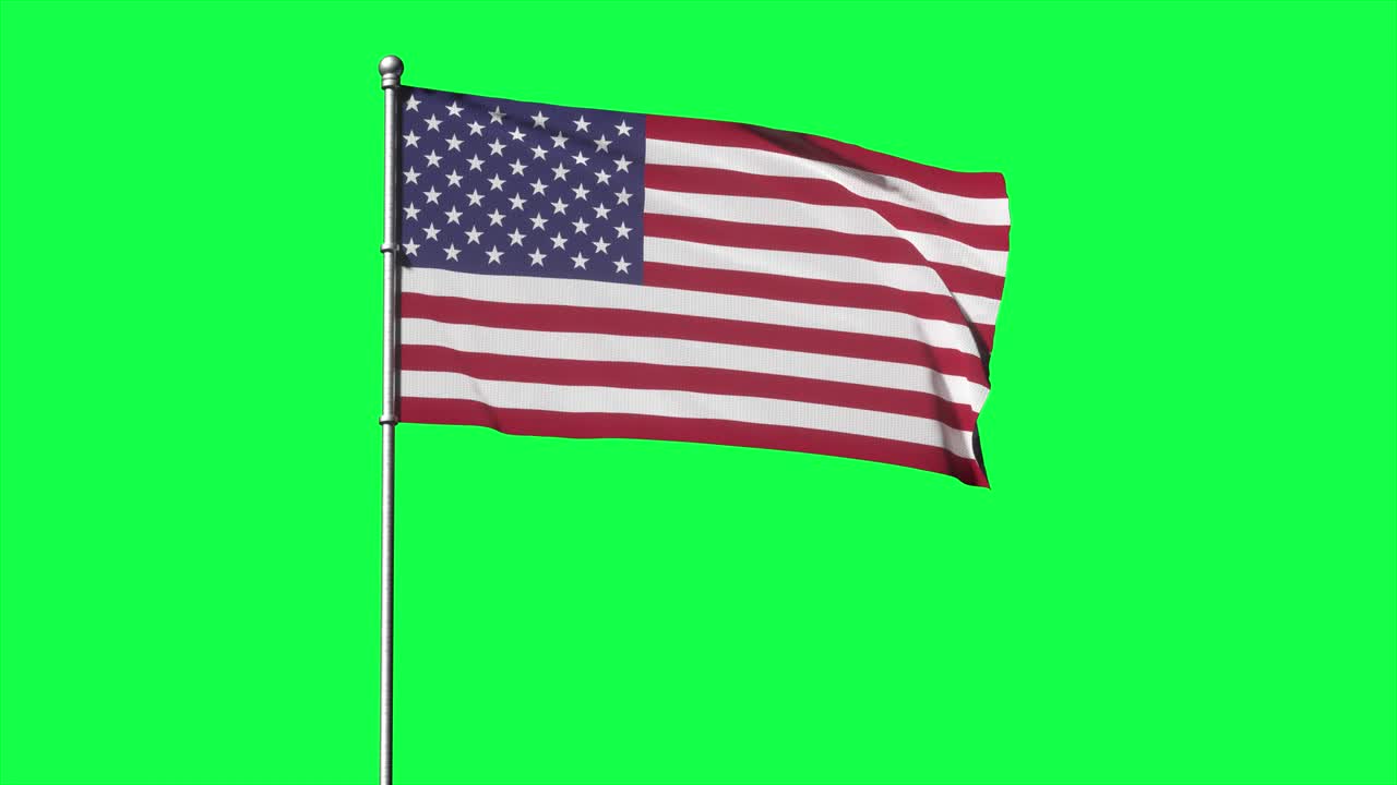 la bandera de estados unidos está ondeando en la pantalla verde. animación en 3d del símbolo de estados unidos.