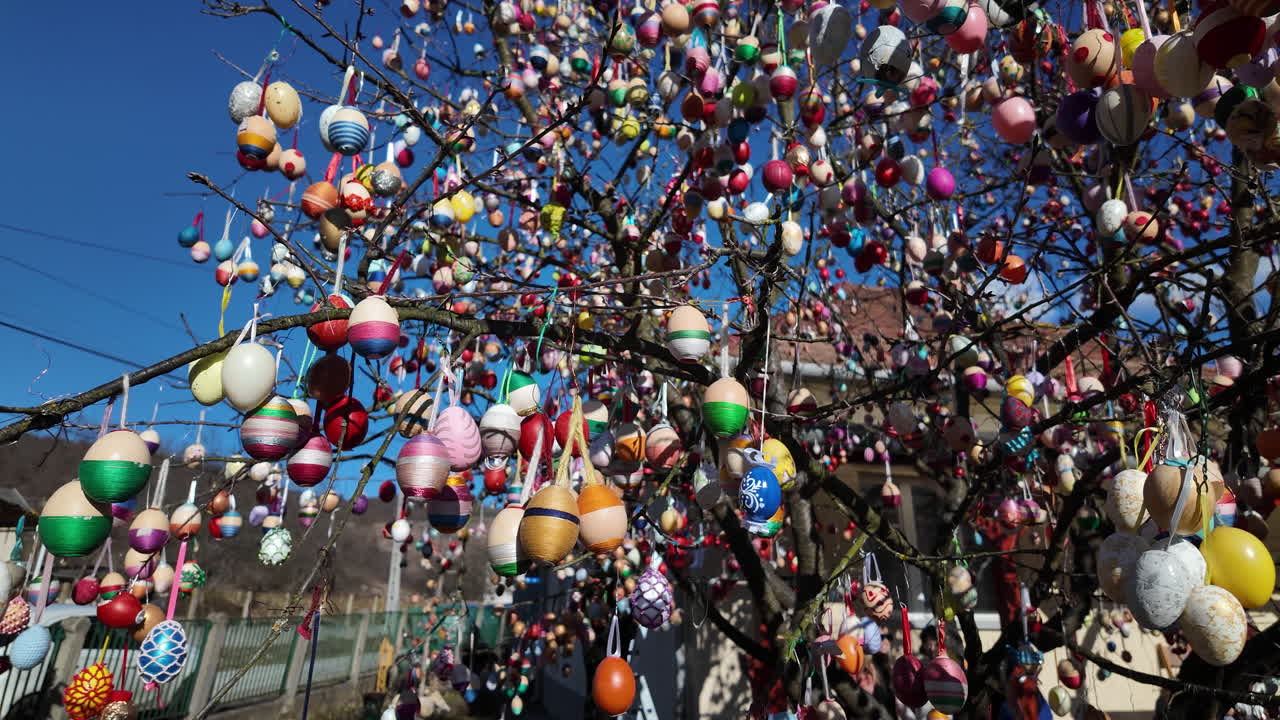 Easter egg tree with colorful decorations in spring