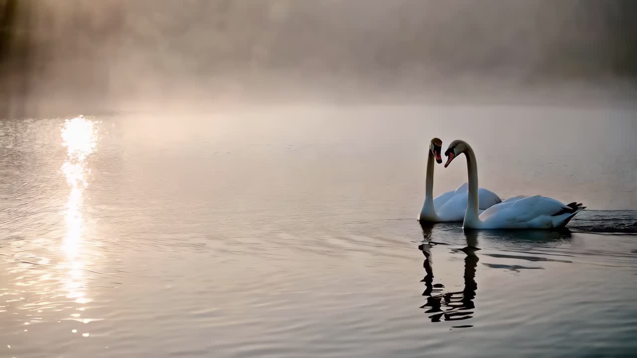 아침 안개 속의 백조
