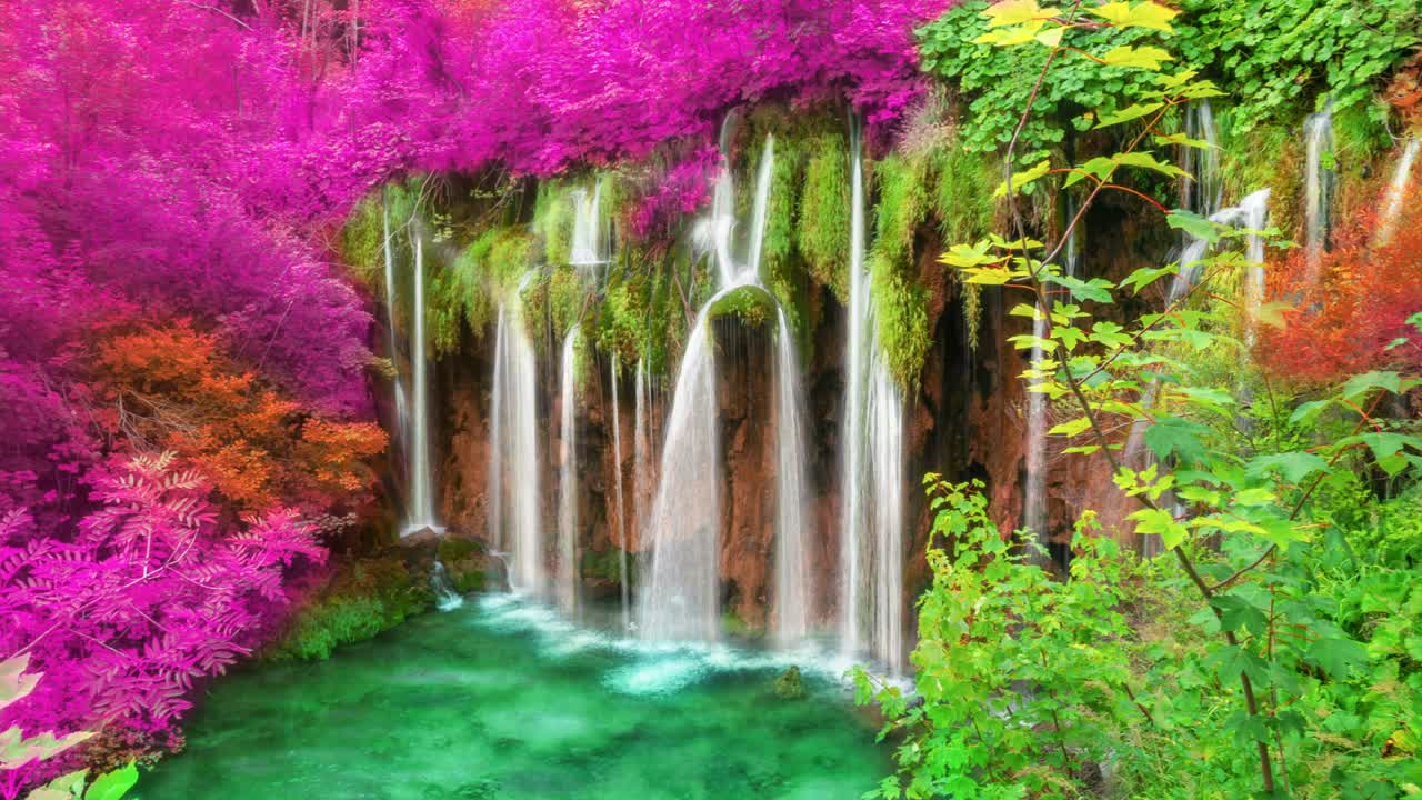 беспрерывный цикл кинематографа видео пейзажа водопада в плитвицких озерах хорватия