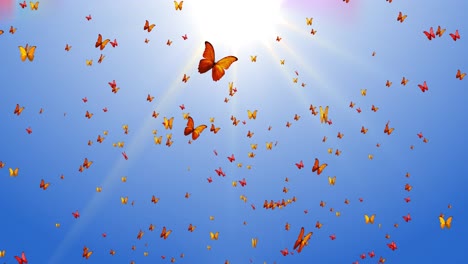 blue monarch butterfly swarms flying over screen green screen loop background decoration elements