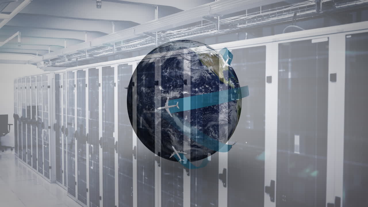 globo girando contra la sala del servidor