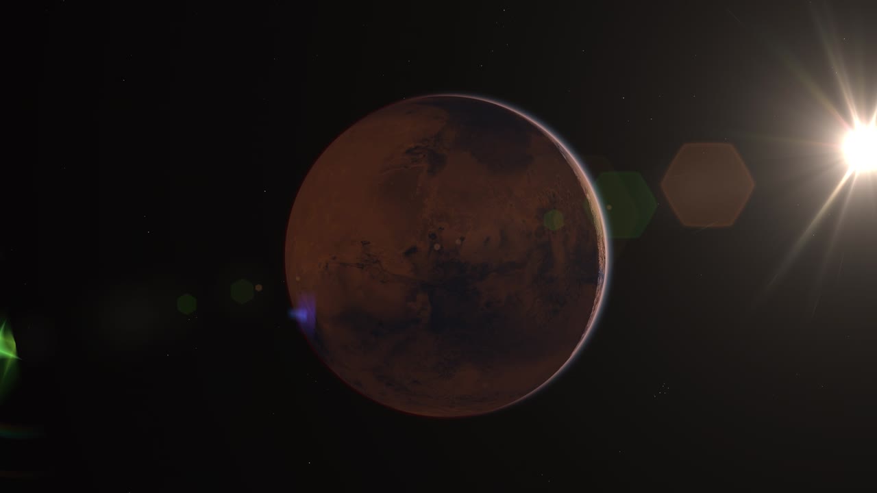 Mars Planet Rotating in the outer space.. Orbiting Planet Mars. Traveling to the red planet Mars in space. Elements of this video furnished by NASA.