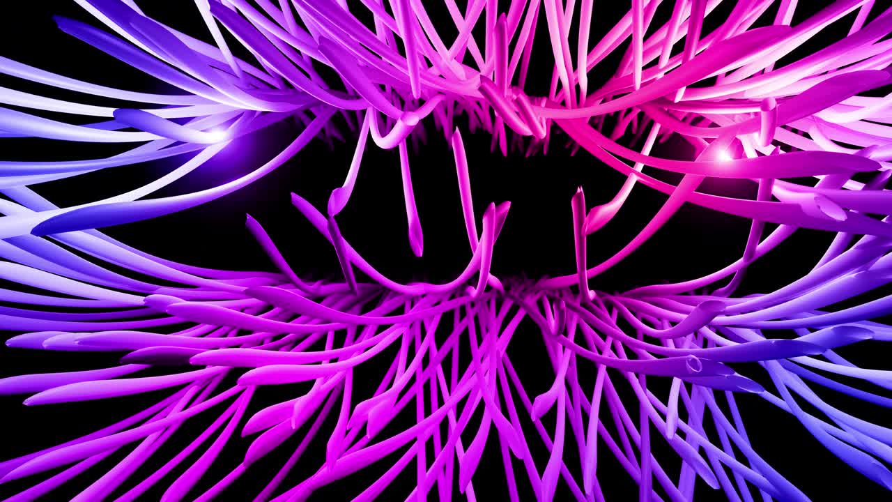 3d fondo en bucle abstracto con luz de neón, destellos multicolores de bombillas de formas inusuales. líneas curvas parpadean brillantes. diseño de movimiento de bucle vj bg. gradiente azul rojo