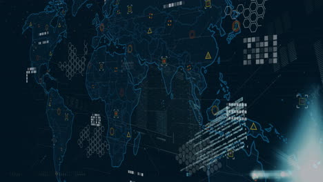 animación de diagramas y procesamiento de datos sobre el mapa del mundo