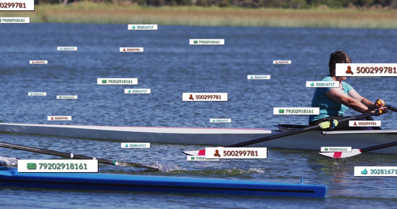 Vertical video: Strong first stroke starting boat and crew moving right, overlays tracking timing