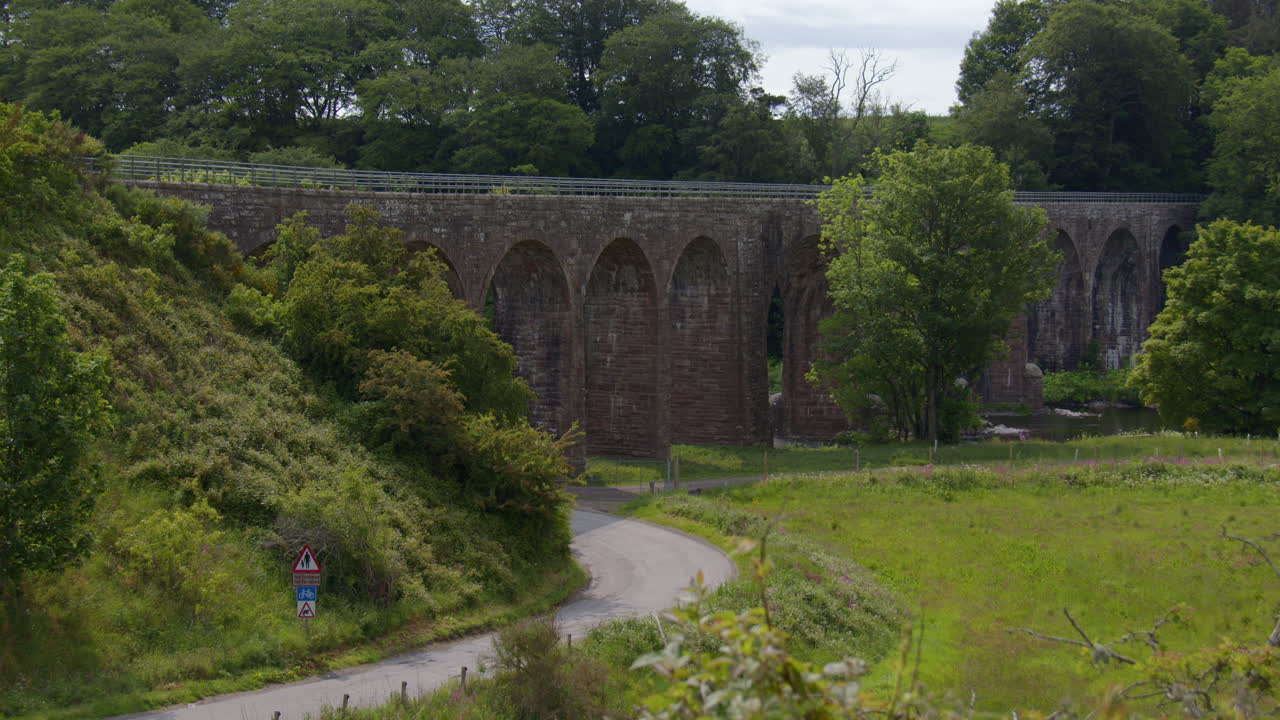 Extra Wide shot of The North Water Viaduct, disused railway viaduct on the north river esk. next to the A92
