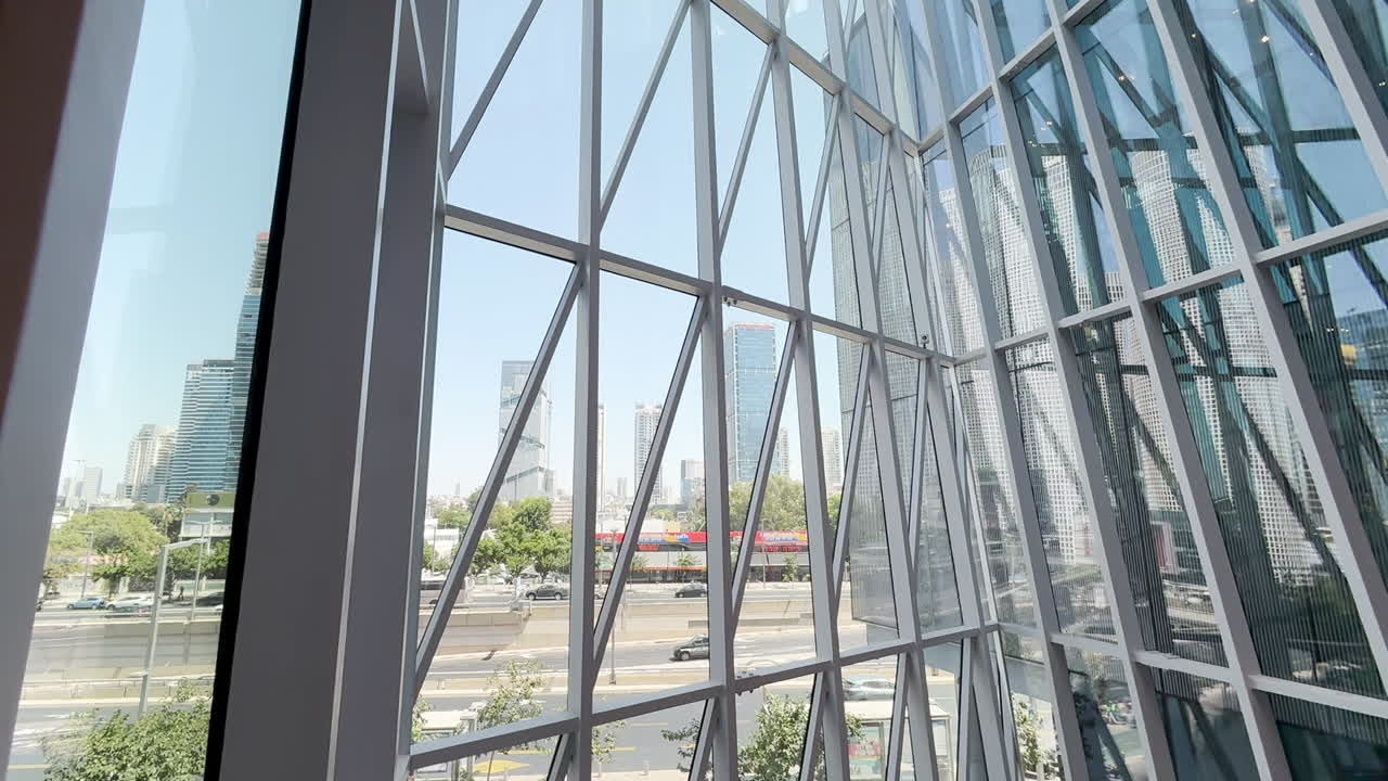 Tel Aviv skyline view through window frame