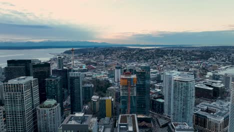 Aerial-view-looking-North-from-Seattle's-downtown-skyscrapers