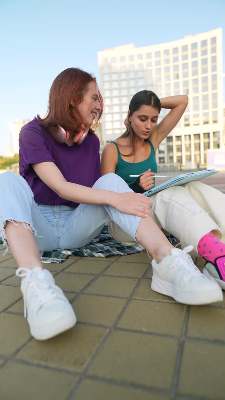 mujeres jóvenes discutiendo ideas de diseño en la ciudad