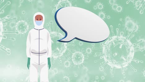 animation of male doctor with face mask over virus cells icons