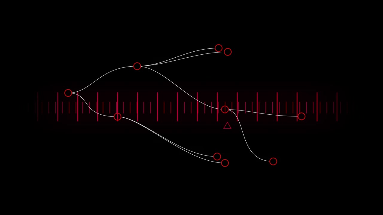 Animation of data processing and network of connections on black background