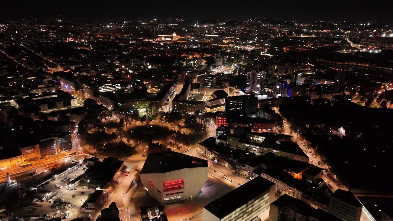 Porto night time cityscape on Boavista area
