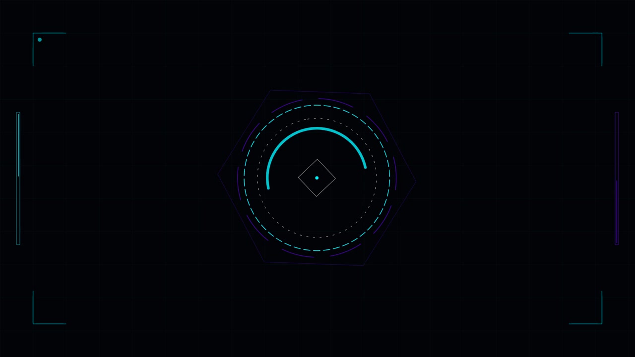 Futuristic Digital HUD Interface with Rotating Circular Elements